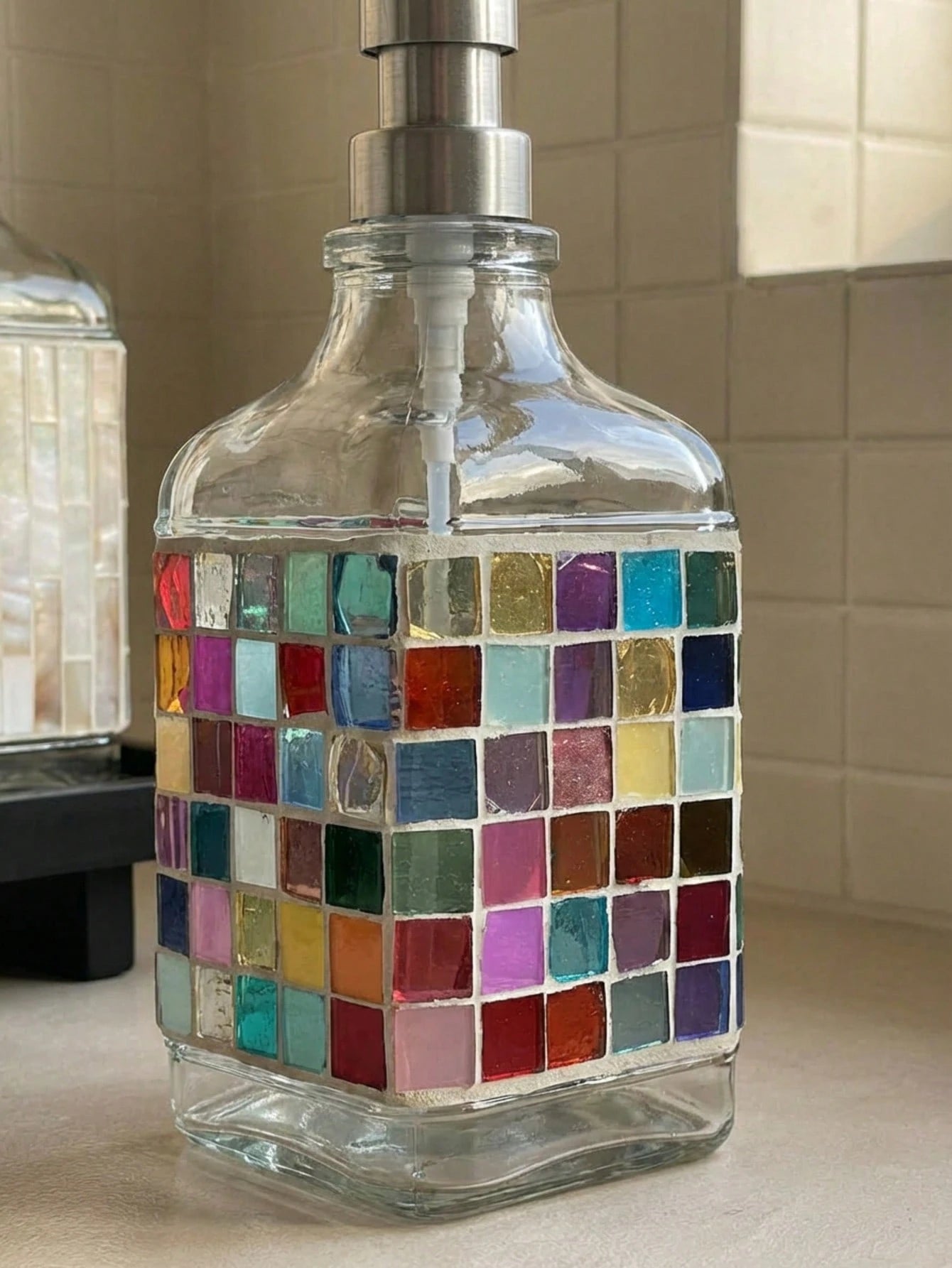 Cirelle Nordic Style Mosaic Hand Soap Dispenser, Glass Lotion Bottle, Bathroom Decorative Container