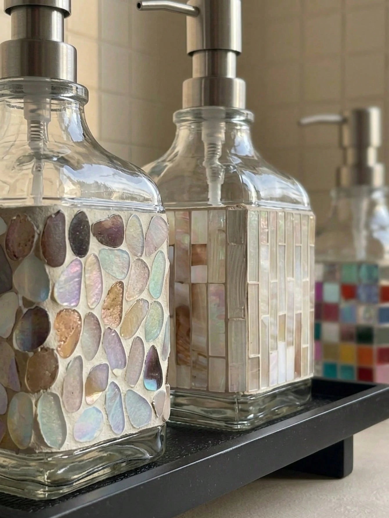 Cirelle Nordic Style Mosaic Hand Soap Dispenser, Glass Lotion Bottle, Bathroom Decorative Container