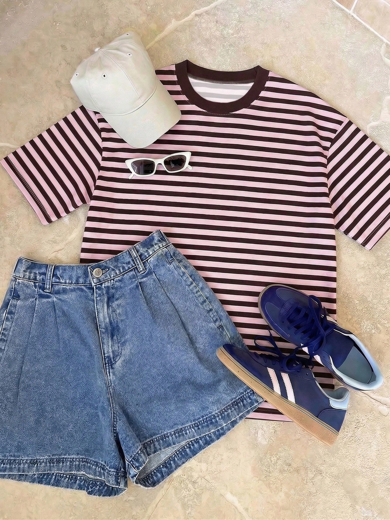 Oversized Loose Fit Short Sleeve T-Shirt, Casual Vacation Outfit For Women Pink Summer