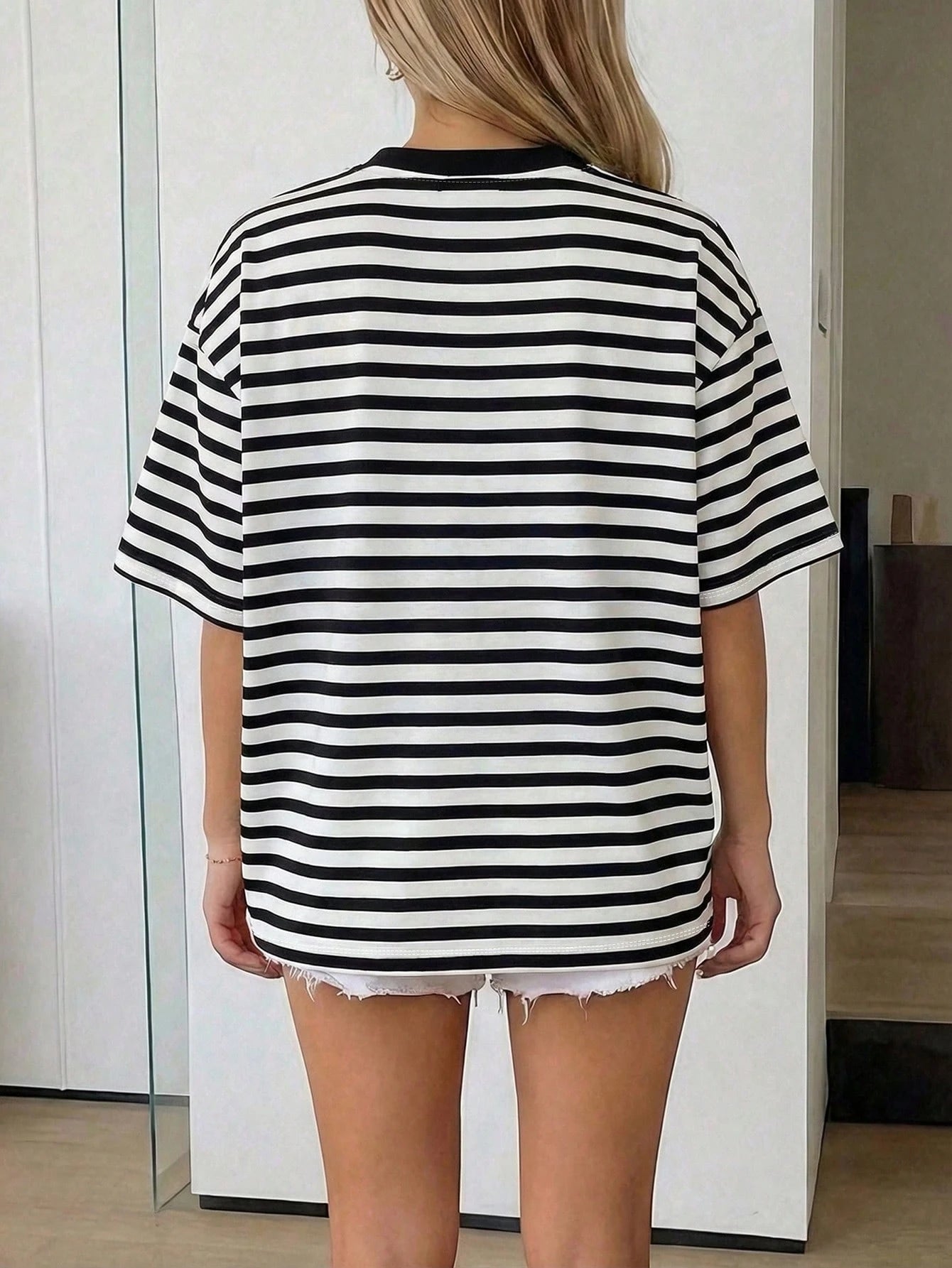 Oversized Loose Fit Short Sleeve T-Shirt, Casual Vacation Outfit For Women Pink Summer