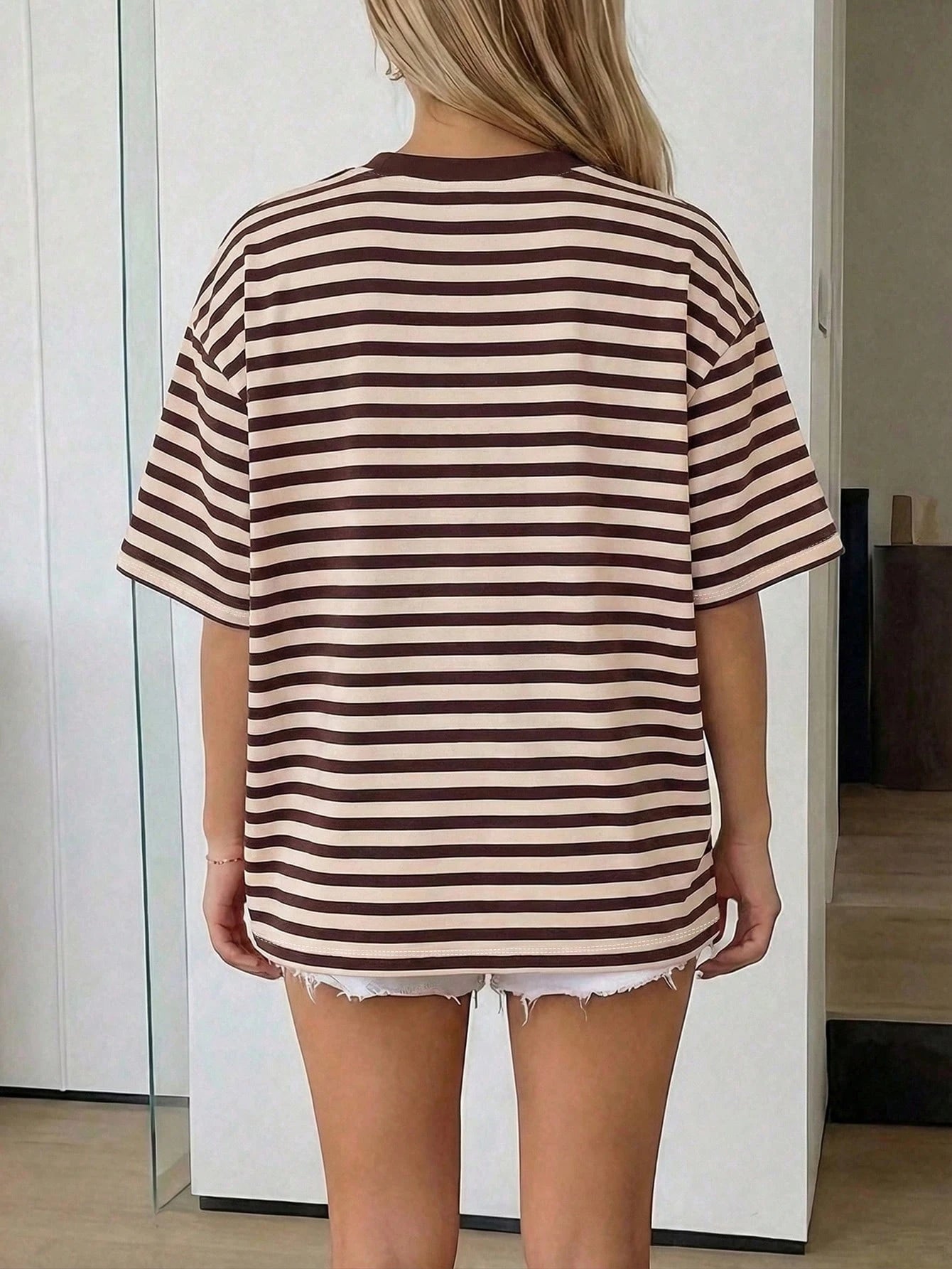 Oversized Loose Fit Short Sleeve T-Shirt, Casual Vacation Outfit For Women Pink Summer