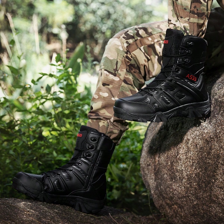 Men's Tactical Boots Military Combat High-Top Outdoor Hiking Work Boots with Zipper