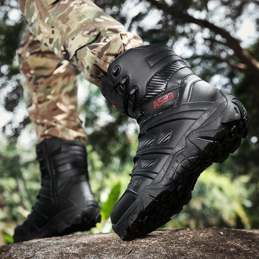 Men's Tactical Boots Military Combat High-Top Outdoor Hiking Work Boots with Zipper