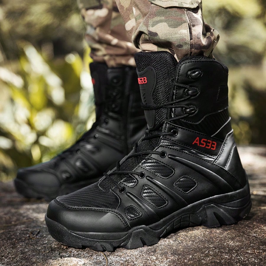 Men's Tactical Boots Military Combat High-Top Outdoor Hiking Work Boots with Zipper