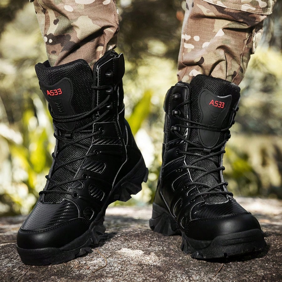 Men's Tactical Boots Military Combat High-Top Outdoor Hiking Work Boots with Zipper