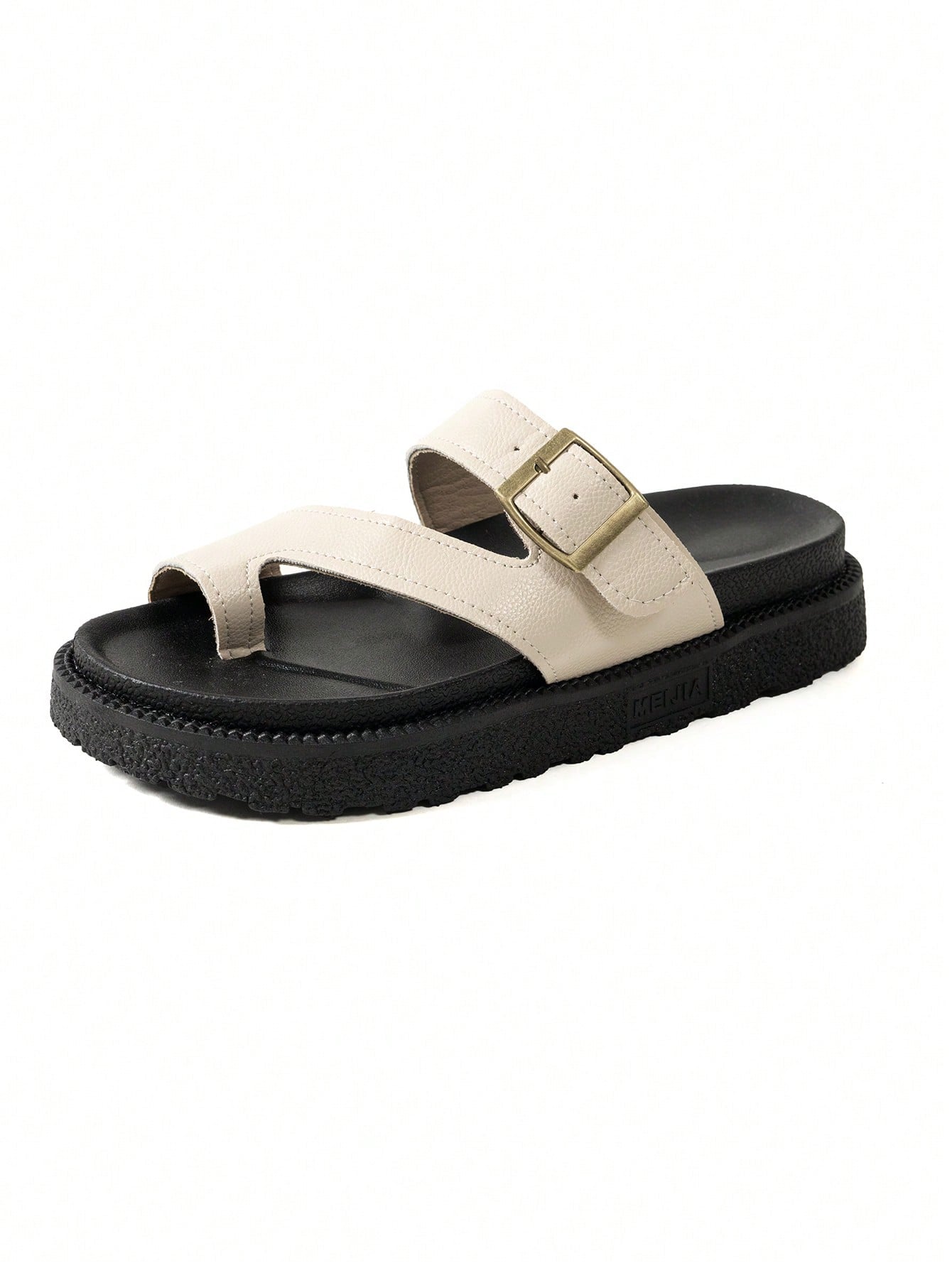 New Fashion Metal Buckle Decor Slip-On Wedge Heel Sandals
