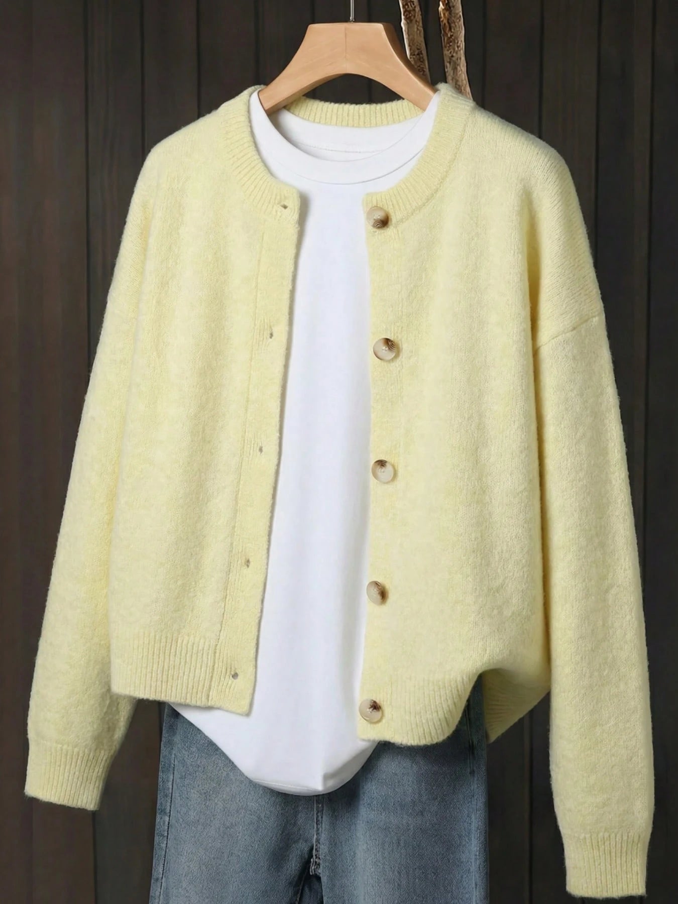 Women's Beige Cardigan, Soft Long Sleeve Sweater Jacket
