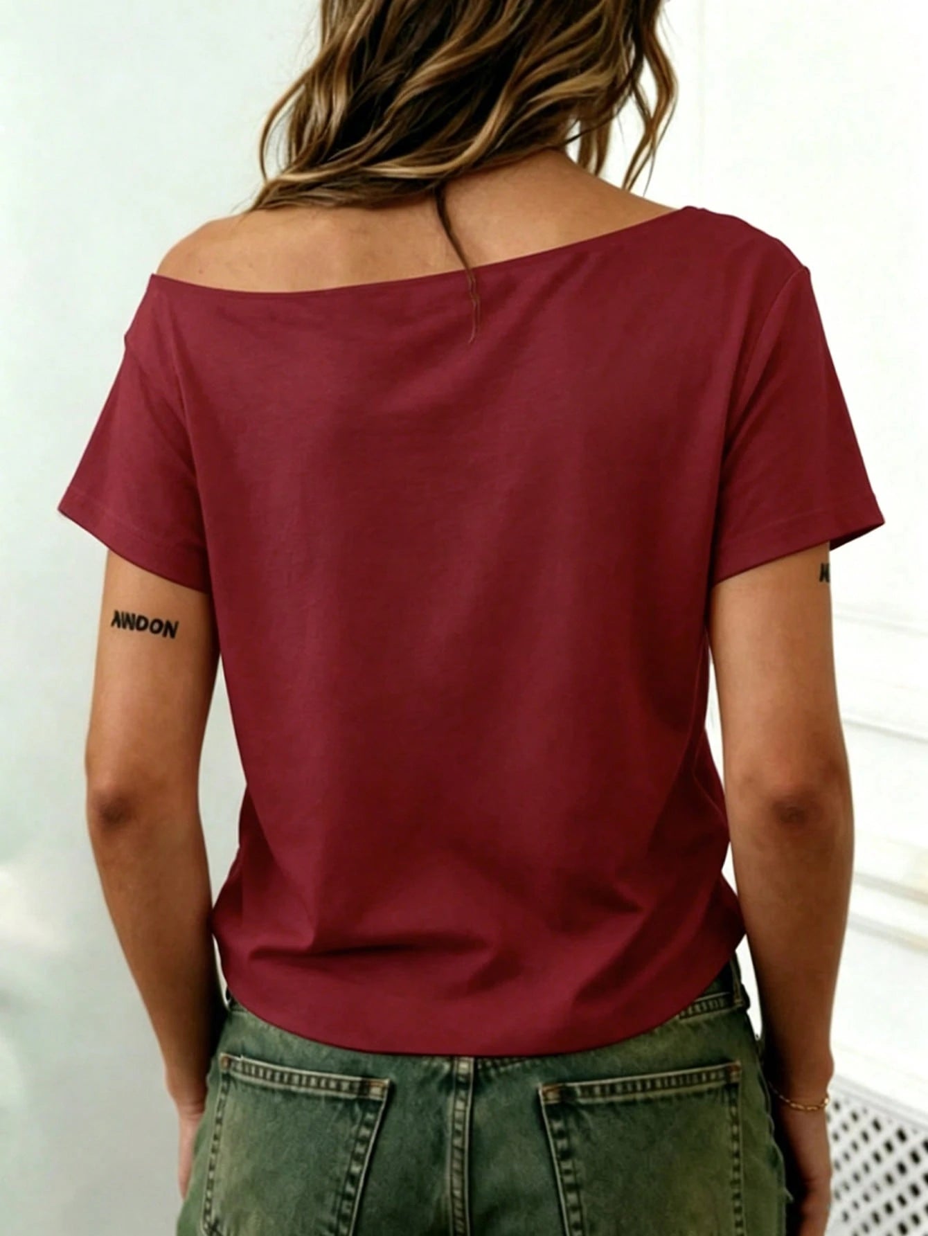 Rovax Fitted Short Solid Color Asymmetric Collar Summer Short Sleeve T-Shirt
