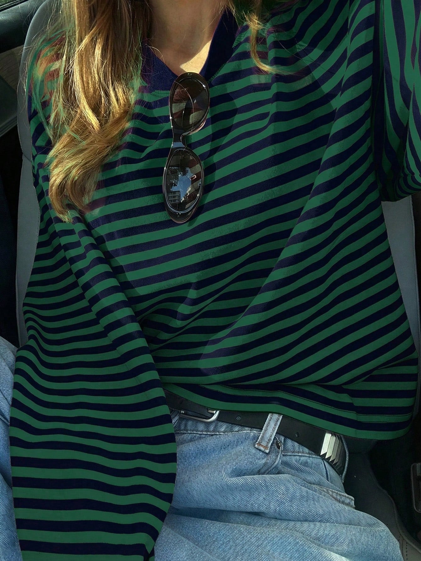 Women's Casual Top, Striped Contrast Ribbed Knit, Everyday Wear, Spring/Autumn