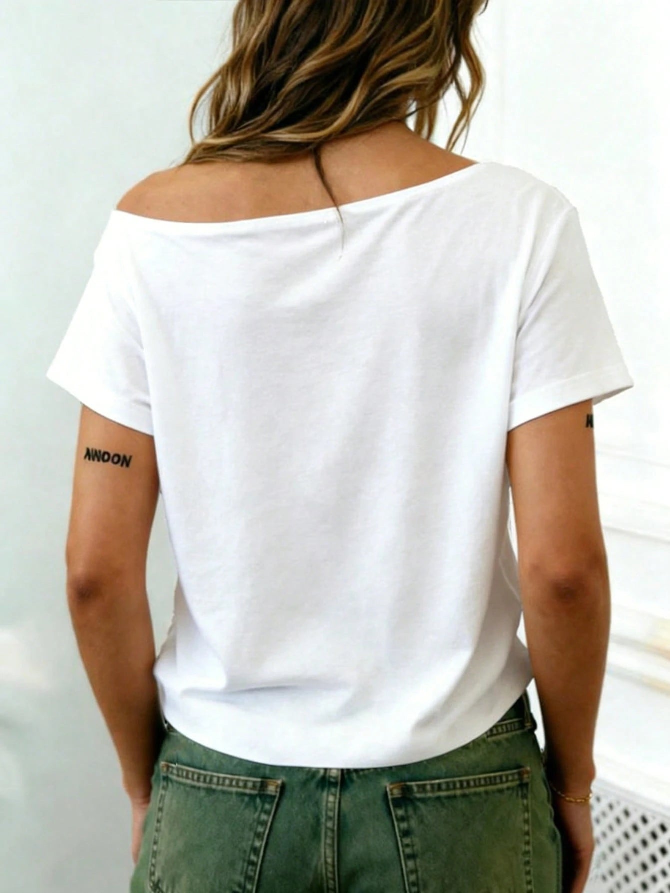 Rovax Fitted Short Solid Color Asymmetric Collar Summer Short Sleeve T-Shirt
