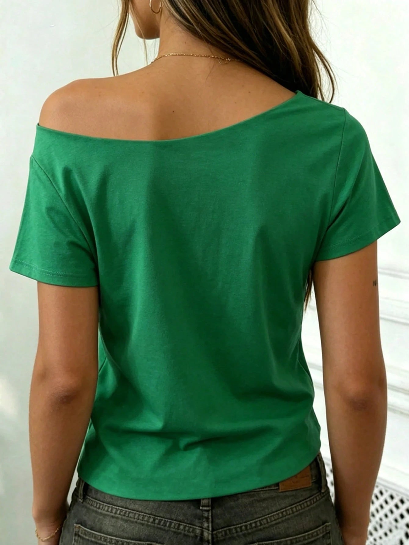 Rovax Fitted Short Solid Color Asymmetric Collar Summer Short Sleeve T-Shirt