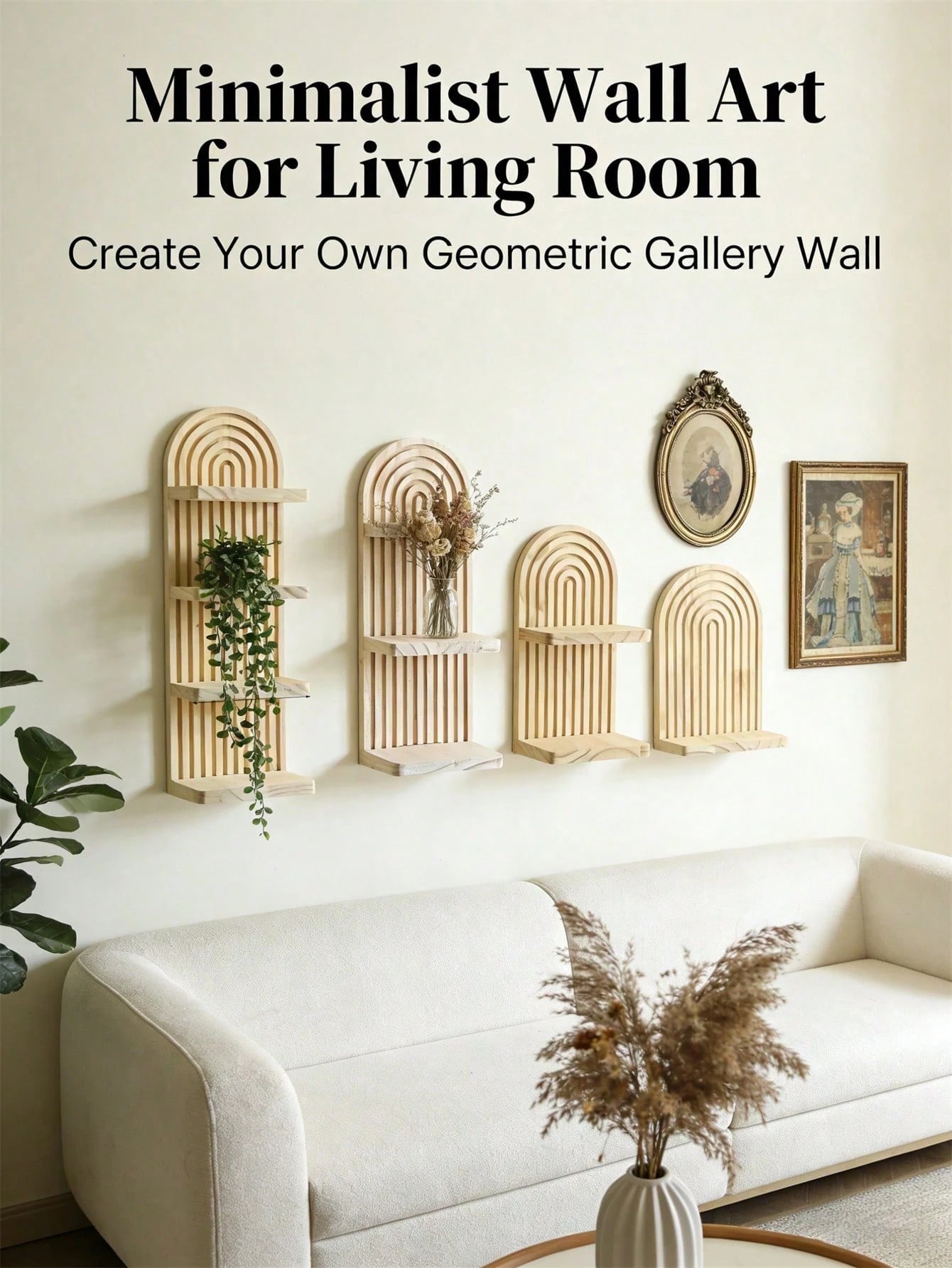 OBOVAY 1Pc Bohemian Style Wave Patterned Wooden Wall Frame,Rainbow Arch & Farmhouse Wall Racks