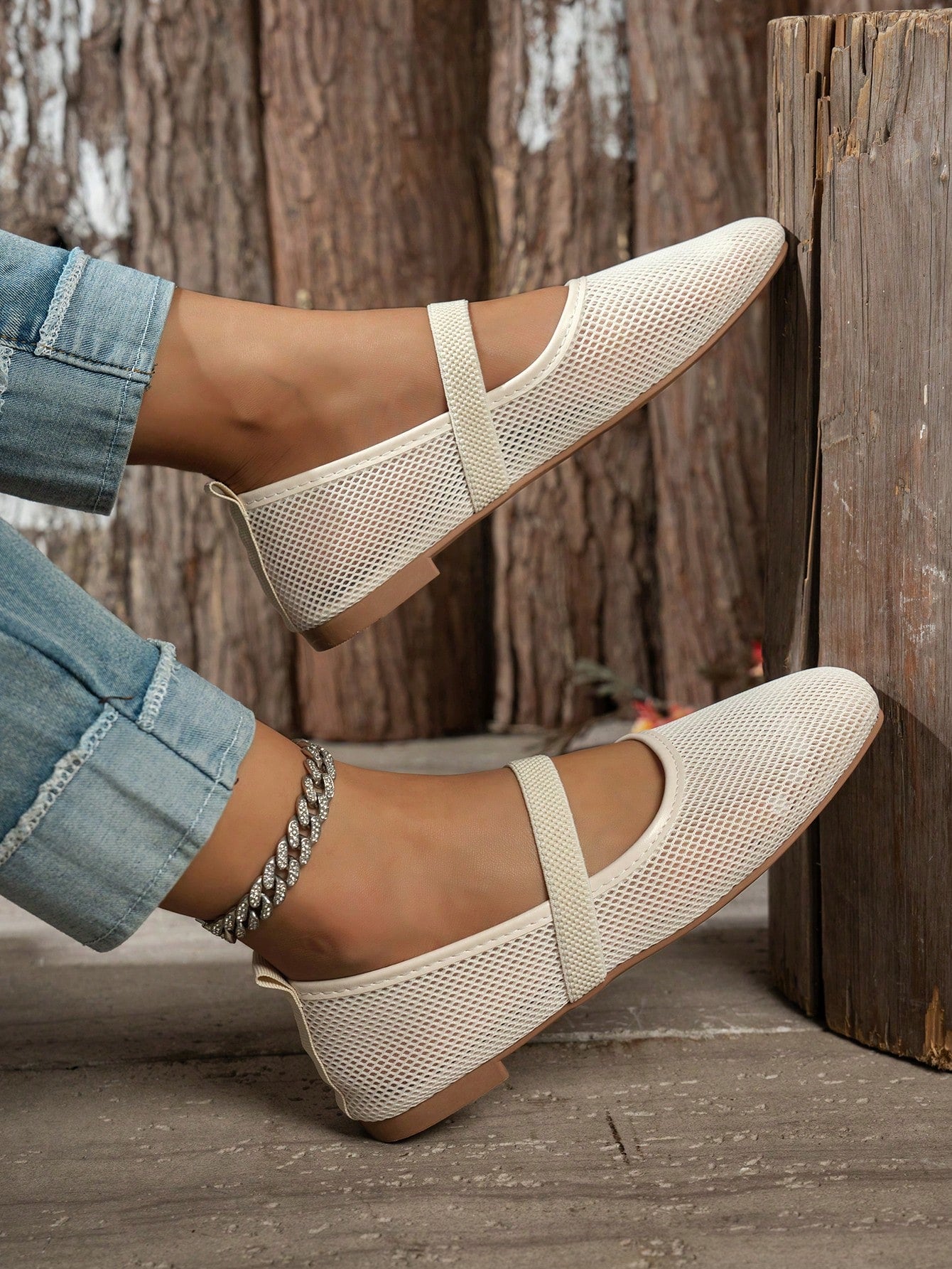 Summer Lace Mesh Hollow Flat Shoes, Women Breathable Elastic Band Ballet Shoes