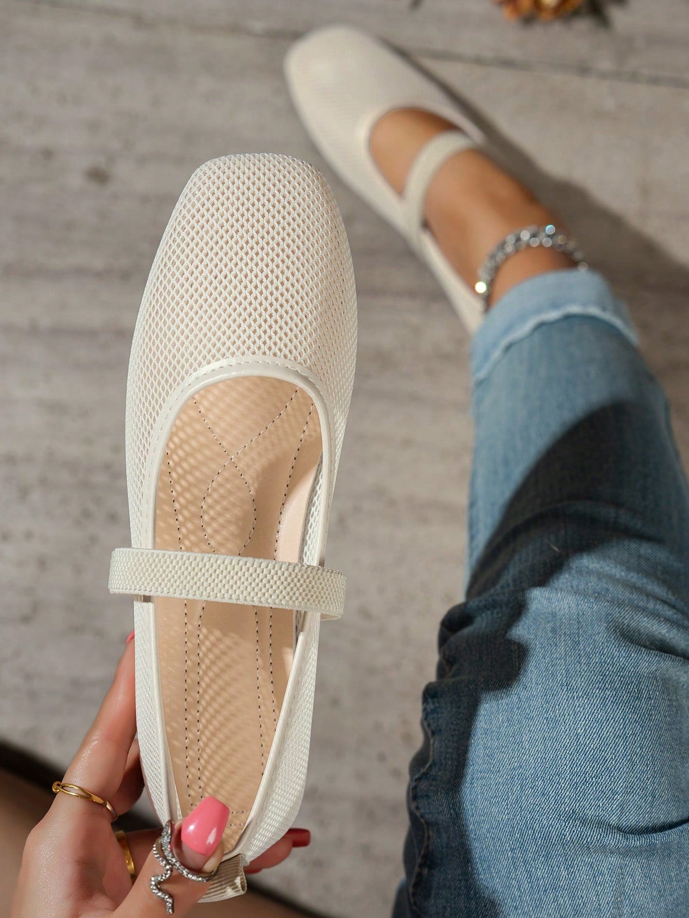 Summer Lace Mesh Hollow Flat Shoes, Women Breathable Elastic Band Ballet Shoes