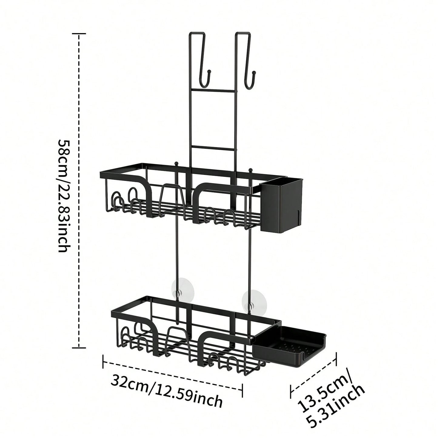 3-Tier Over-The-Door Shower Caddy, Rust-Proof Metal Bathroom Storage Rack With Drainage Basket, Hooks And Razor Holder, Suitable For Glass Shower Doors, Black And Silver