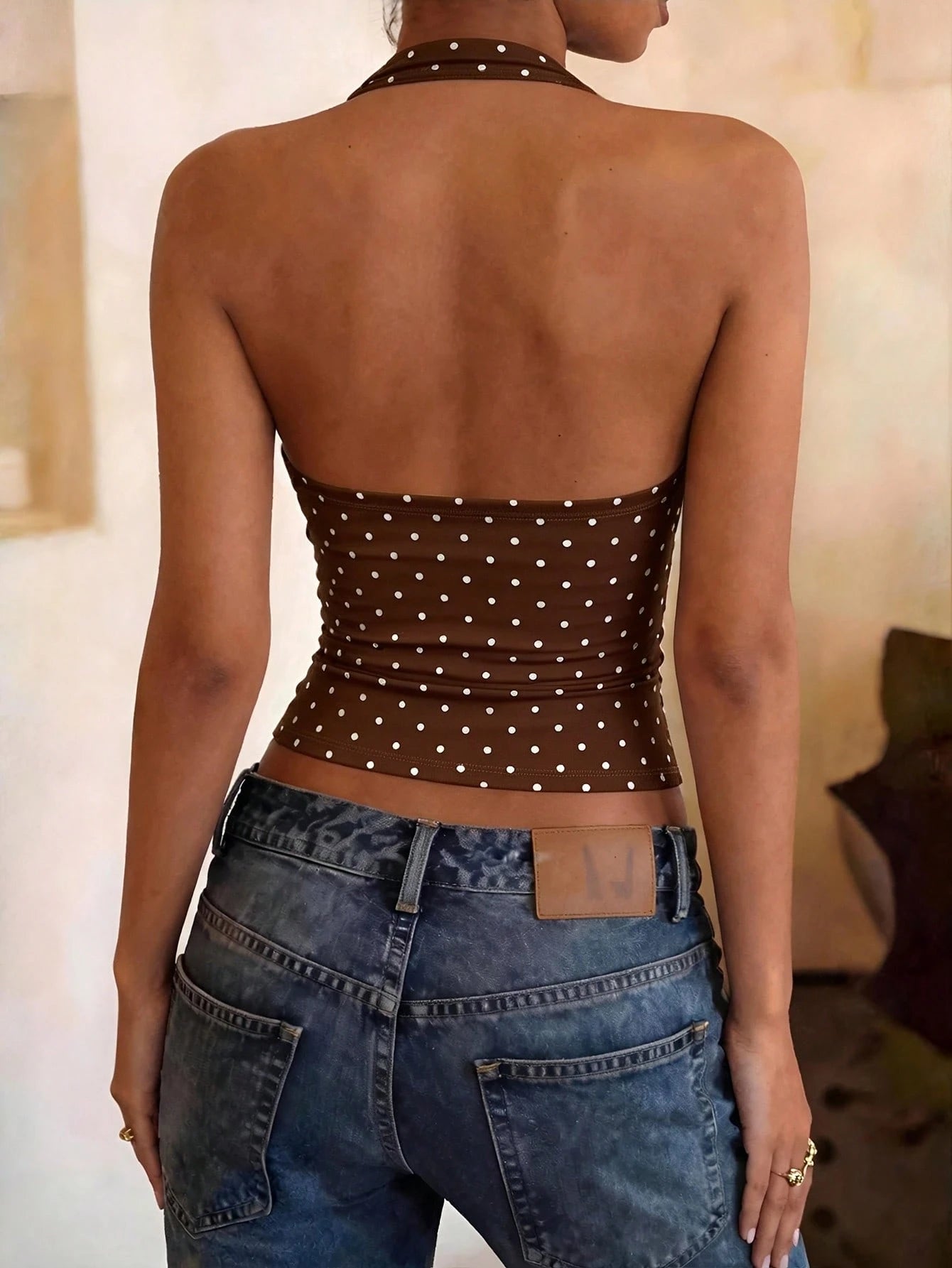 DrmWander Women's Polka Dot Print Casual Halter Neck Camisole