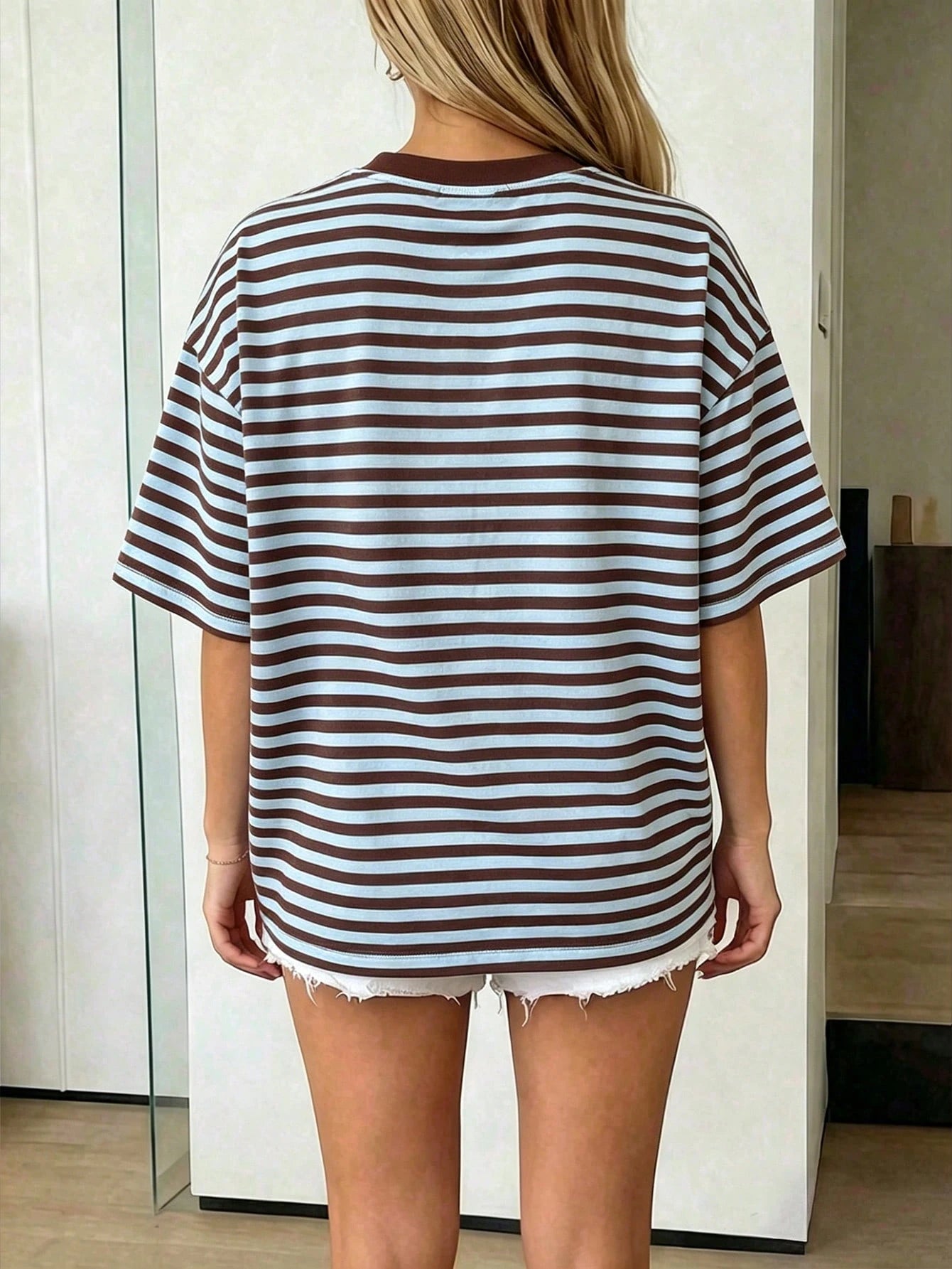 Oversized Loose Fit Short Sleeve T-Shirt, Casual Vacation Outfit For Women Pink Summer