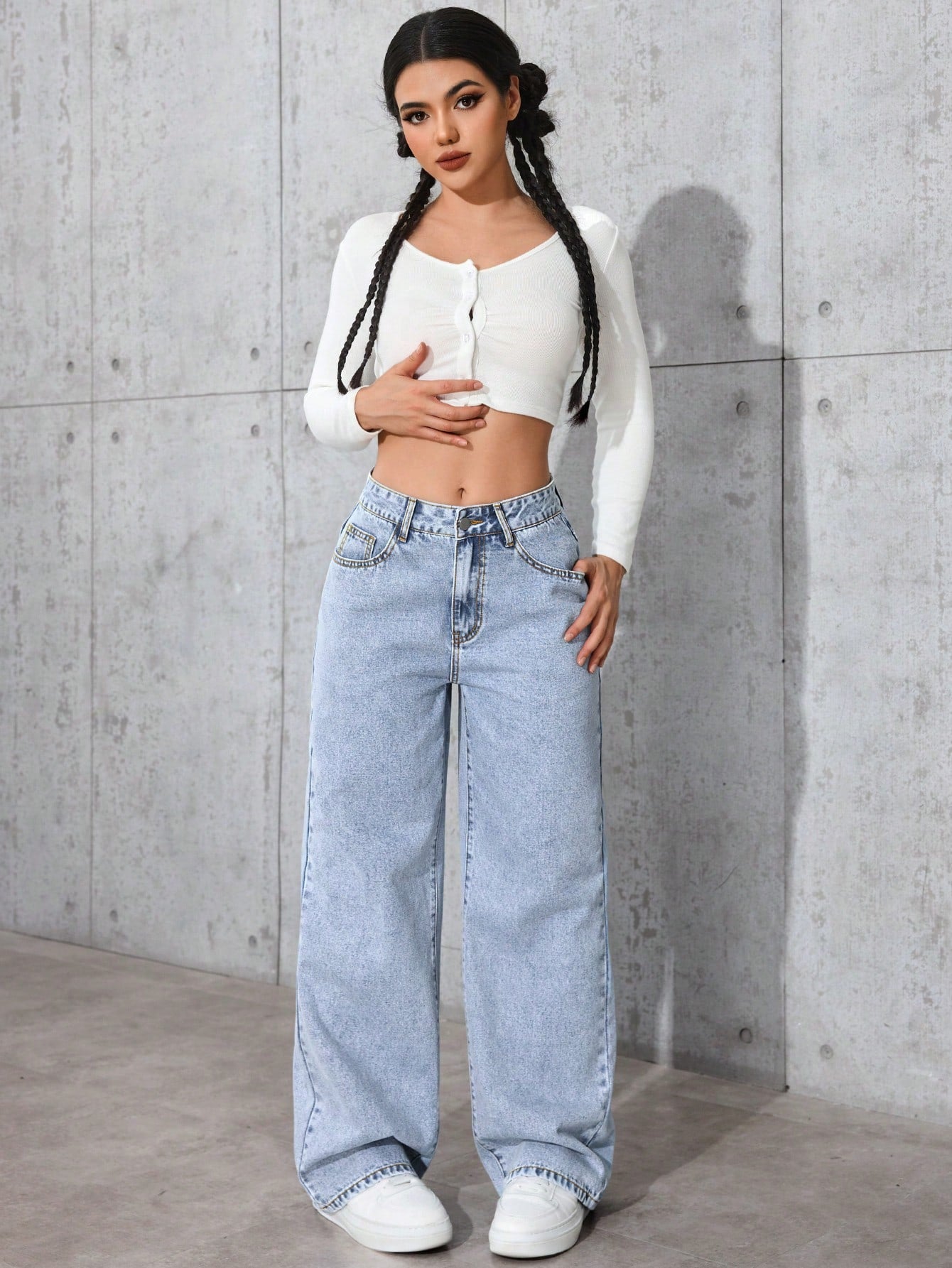 Women's Light Blue Wide Leg Jeans