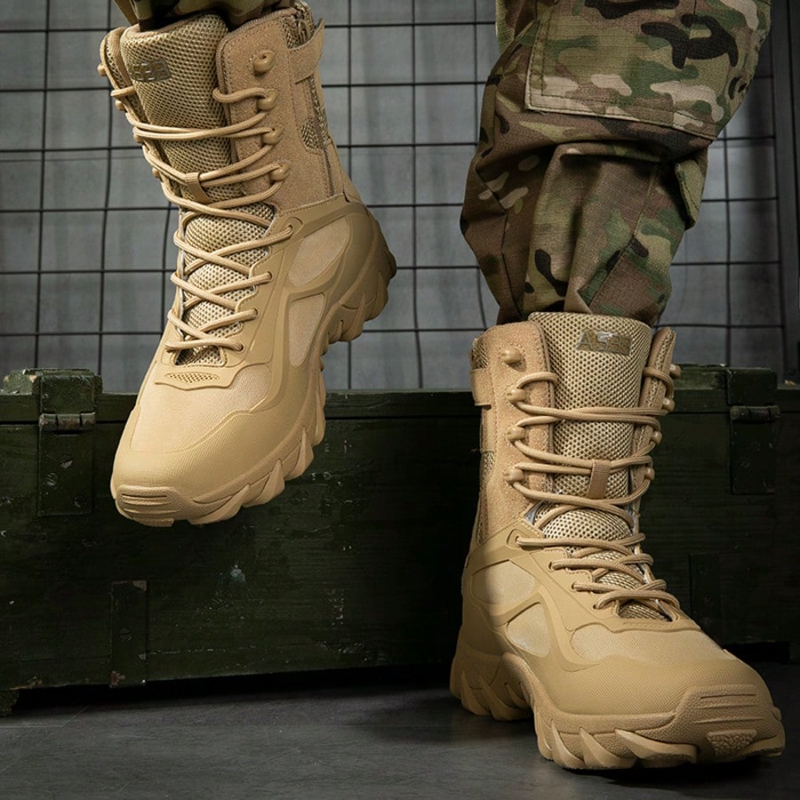 Men's Tactical Boots Military Combat High-Top Outdoor Hiking Work Boots with Zipper