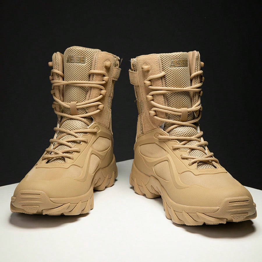 Men's Tactical Boots Military Combat High-Top Outdoor Hiking Work Boots with Zipper