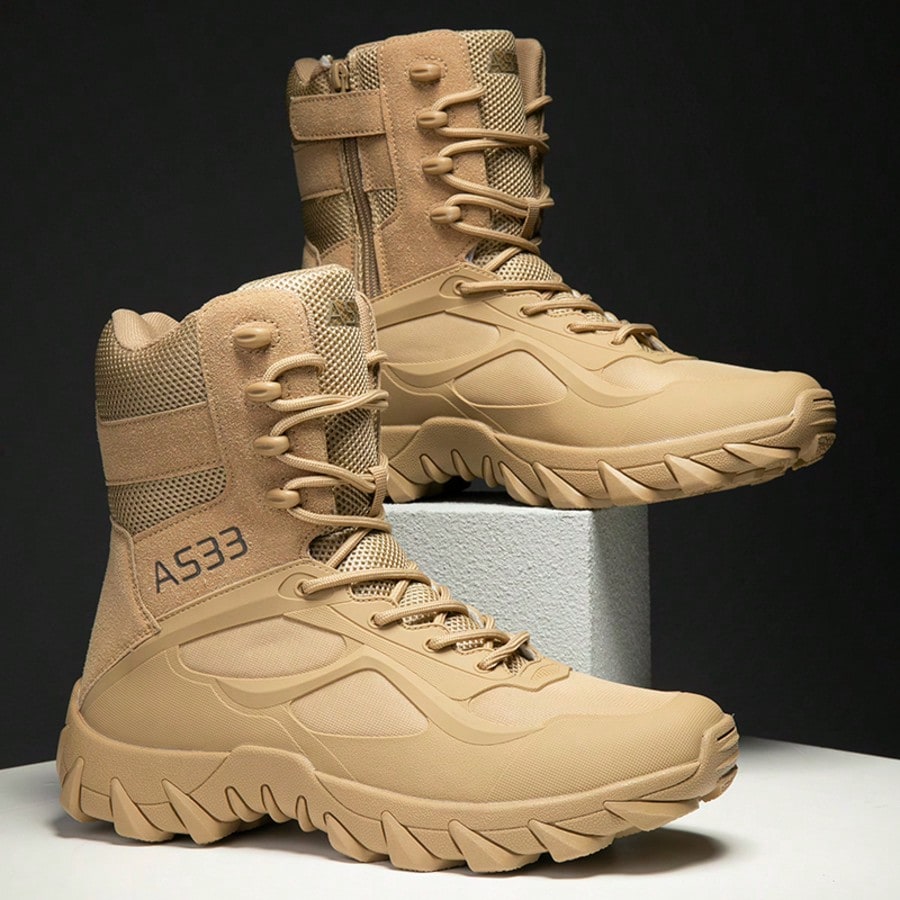 Men's Tactical Boots Military Combat High-Top Outdoor Hiking Work Boots with Zipper