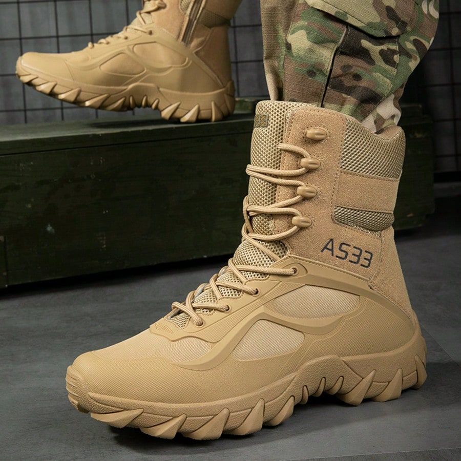 Men's Tactical Boots Military Combat High-Top Outdoor Hiking Work Boots with Zipper