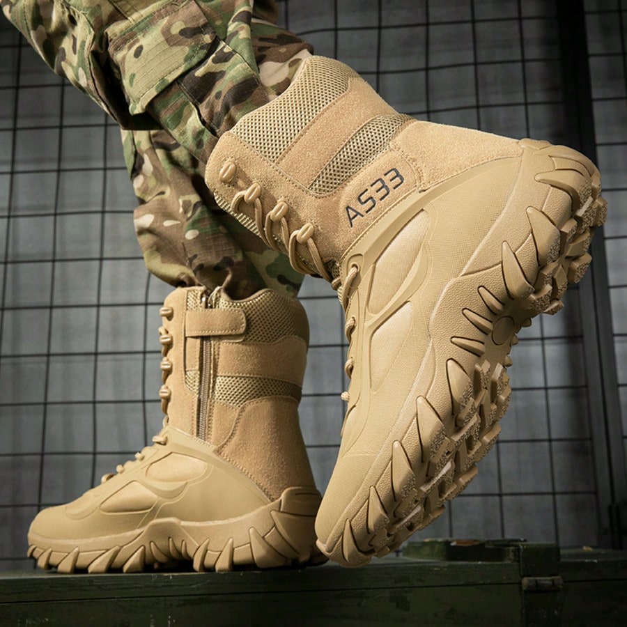 Men's Tactical Boots Military Combat High-Top Outdoor Hiking Work Boots with Zipper